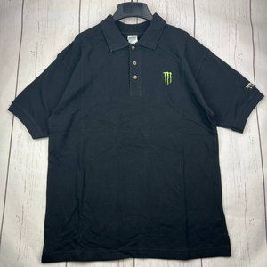 Vintage‎ Monster Energy Plain Polo Shirt Buttoned Down Black Men New